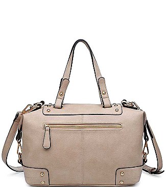 STYLISH FAUX LEATHER BROADWAY SATCHEL BAG JY10427CML