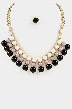 LAYERED BALL STONE BIB NECKLACE SET