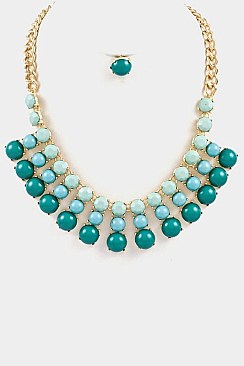 LAYERED BALL STONE BIB NECKLACE SET