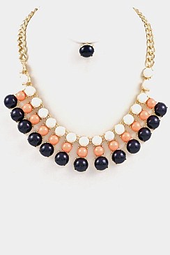 LAYERED BALL STONE BIB NECKLACE SET