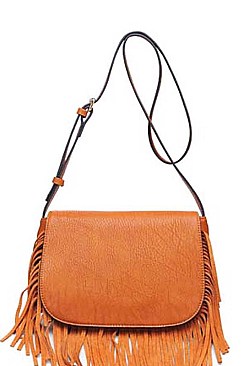 STYLISH PASADENA FAUX LEATHER SUEDE FRINGE CROSSBODY BAG JY10687ML