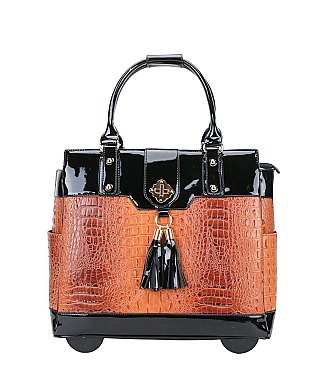 Ostrich Crocodile TRAVEL LUGGAGE With Tassel Accent