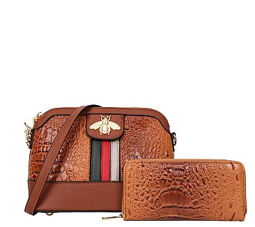 2-in-1Queen Bee Stripe Alligator Cross-Body Set