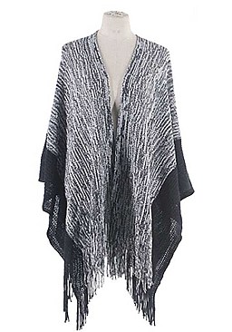 TWO TONE FRONT OPEN FRINGE KIMONO