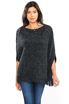 PONCHO SWEATER SHAWL WRAP WITH FRINGE