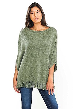 PONCHO SWEATER SHAWL WRAP WITH FRINGE