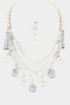 CHARMS IN LAYERED CHAINS AND PEARLS NECKLACE SET