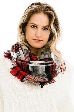 Pack of 12 Pcs Assorted Color Plaid Pattern Infinity Scarves