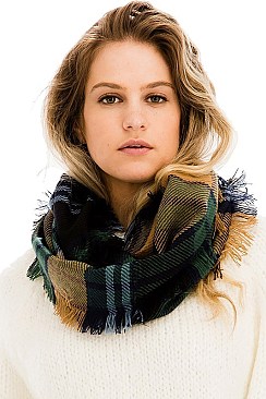 Pack of 12 Pcs Assorted Color Plaid Pattern Infinity Scarves