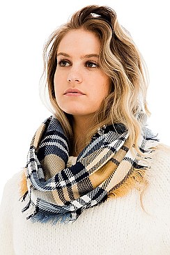 Pack of 12 Pcs Assorted Color Plaid Pattern Infinity Scarves