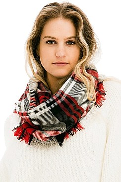 Pack of 12 Pcs Assorted Color Plaid Pattern Infinity Scarves