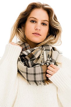 Pack of 12 Pcs Assorted Color Plaid Pattern Infinity Scarves