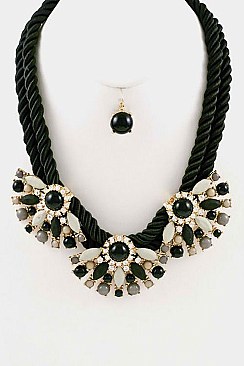 3-Floral Acrylic in Twisted Rope Necklace Set