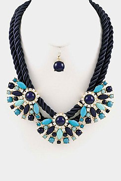 3-Floral Acrylic in Twisted Rope Necklace Set