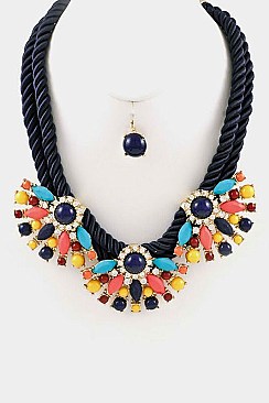 3-Floral Acrylic in Twisted Rope Necklace Set