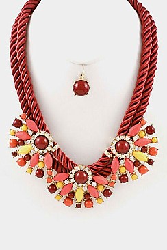 3-Floral Acrylic in Twisted Rope Necklace Set