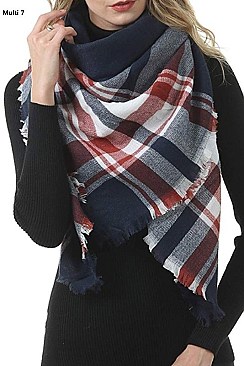 Multi Tone Plaid Over Sized Blanket Scarves Shawls