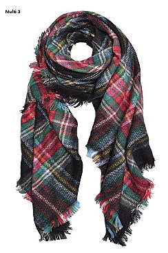 Over Sized Multi Tone Plaid Blanket Scarves Shawls