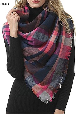 Over Sized Multi Tone Plaid Blanket Scarves Shawls