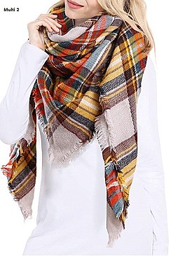 Over Sized Multi Tone Plaid Blanket Scarves Shawls