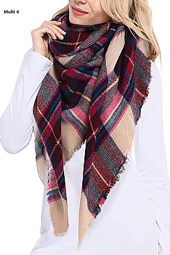 Over Sized Multi Tone Plaid Blanket Scarves Shawls