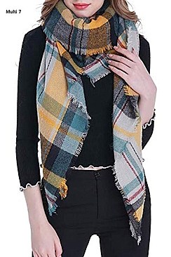 Over Sized Multi Tone Plaid Blanket Scarves Shawls