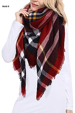 Over Sized Multi Tone Plaid Blanket Scarves Shawls