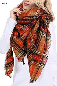 Over Sized Multi Tone Plaid Blanket Scarves Shawls