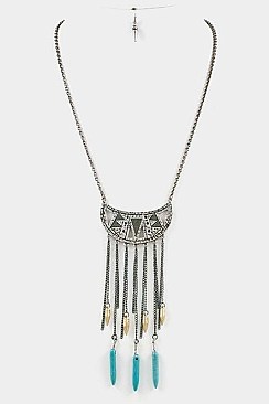 Gemstones Drop in Tribal Pendant Chain Necklace Set