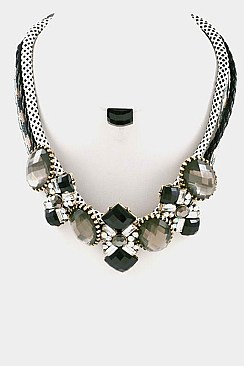 Charmed Rope with Gems and Crystals Necklace Set