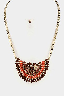 2-Tone Stacked Gemstones Chain Necklace Set