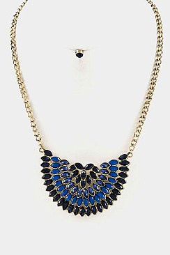 2-Tone Stacked Gemstones Chain Necklace Set