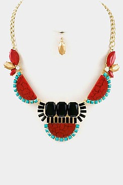 Acrylic Stone Floral Bib Necklace Set