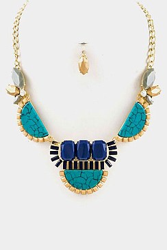 Acrylic Stone Floral Bib Necklace Set