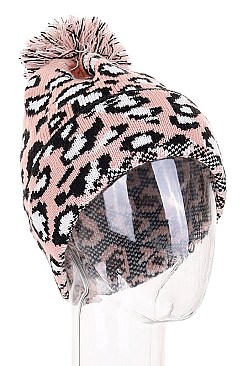 Pack of 12 Leopard Pompom Beanies