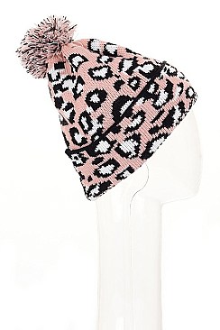 Pack of 12 Leopard Pompom Beanies