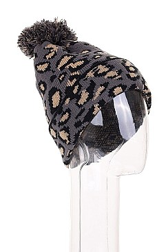 Pack of 12 Leopard Pompom Beanies