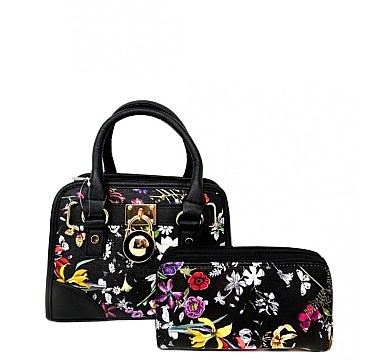 2 in 1 Flower Small Size Satchel & Wallet Set