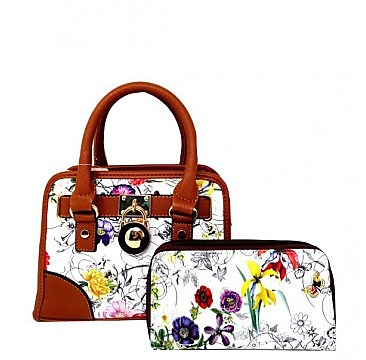 2 in 1 Flower Small Size Satchel & Wallet Set