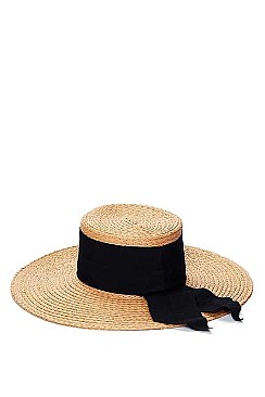 CHIC BOATER HAT WITH BLACK BOW