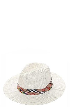 TRENDY CHECK ACCENT STRAW PANAMA HAT