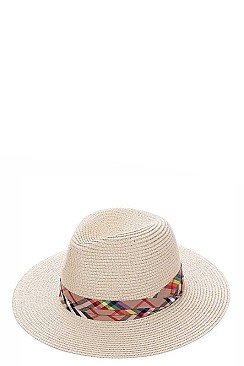 TRENDY CHECK ACCENT STRAW PANAMA HAT