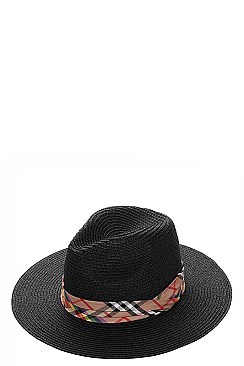 TRENDY CHECK ACCENT STRAW PANAMA HAT