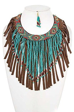 SUEDE AZTEC BEAD STATEMENT NECKLACE SET