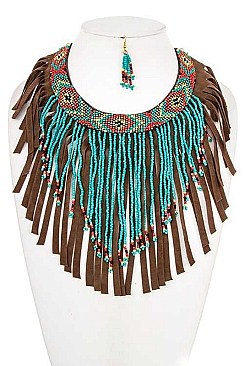 SUEDE AZTEC BEAD STATEMENT NECKLACE SET