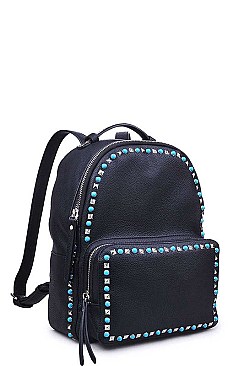 POSH VEGAN LEATHER STUD BORDER LUXURY BACKPACK JY12772