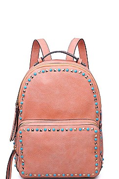 POSH VEGAN LEATHER STUD BORDER LUXURY BACKPACK JY12772