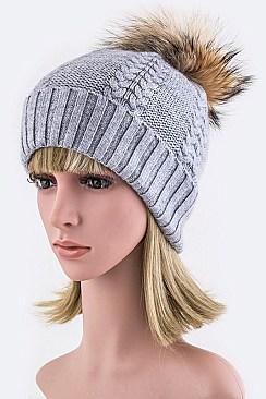 Chic Raccoon Fur Pom Pom Beanie