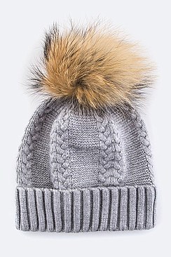 Chic Raccoon Fur Pom Pom Beanie