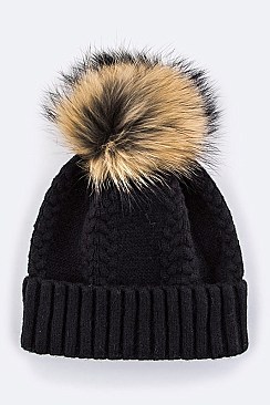 Chic Raccoon Fur Pom Pom Beanie
